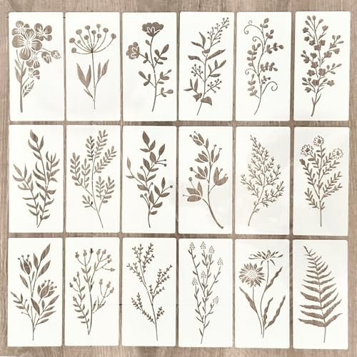Reusable Flowers Stencils,18 Pack Botanical Floral Leaves Templates for Wood,Wall,Furniture Decor,DIY Craft Projects | Art Stencils for Home,Canvas,Furniture Design