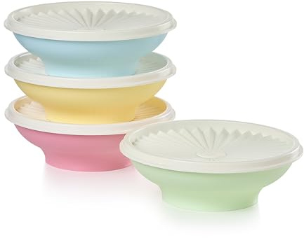 Tupperware Heritage Collection, juego de 4 cuencos para cereales con tapas en colores vintage, aptos para lavavajillas y sin BPA (4 recipientes, 4 tapas)