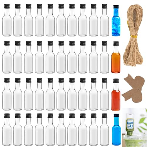 Ksnowqi 44 Piezas Mini Botellas Licor Vacias Plastico, Botellitas Pequeñas para Rellenar, shots botellitas 25ml con Tapa, Botellas de Plástico para Leche Zumo Aceite