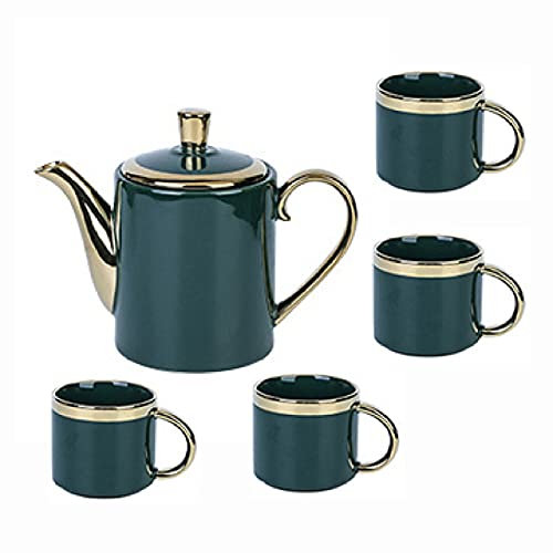 Service à thé en Porcelaine Anglaise Verte, 5 pièces, Une théière et 4 Tasses à café.