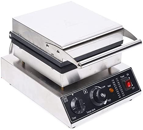 WOTZOV Gelatiera, Macchina elettrica per Waffle a Cono Gelato, Piastra per Waffle Quadrata in Acciaio Inox Commerciale da 2000 W, Controllo della Temperatura e del Tempo da 50 a 300 °C, r