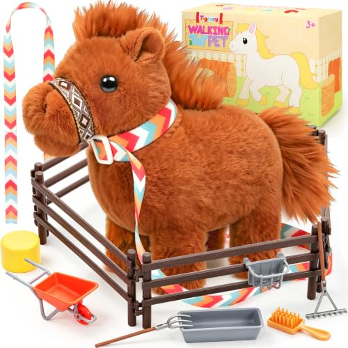 Tagitary Plush Horse Toys for Kids,Electronic Interactive Plush Toys with Leash That Making Sounds,Walking,and Wagging Tail,Stuffed Horse Realistic Pet for Boys Girls