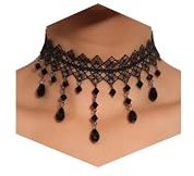 Qceasiy Gothic Black Necklace for Women, Adjustable Victorian Velvet Lace Collar, Steampunk Cosplay Jewelry Gift for Halloween Party(Mesh Pendant)