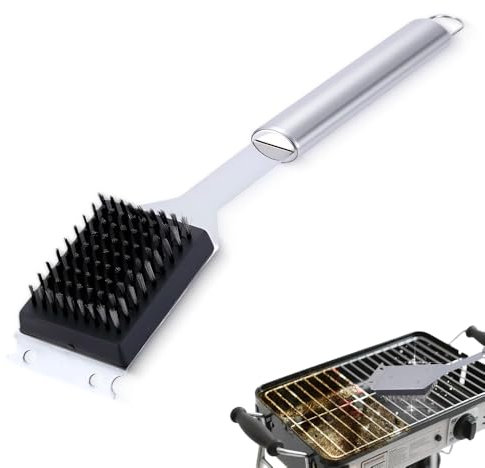 Brosse Barbecue Métallique 2 en 1 Multifonctionnelle avec Grattoir pour Nettoyage en Profondeur de Grille