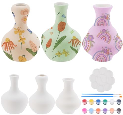 WEBEEDY 3 Set Vasen Töpfermalset Keramikvasen Kunsthandwerkset Für Erwachsene Anfänger Male Deine Eigenen Porzellanvasen Töpfe Für Die Dekoration Zu Hause Geburtstagsgeschenk