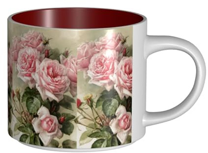Tcoay Tazze da caffè, colazione, tazza da latte d'avena, tazza da tè, tazza in ceramica, grande, stile shabby chic, rose vittoriane rosa,Rosso,Taglia unica