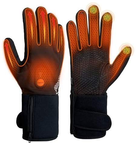 Guanti Riscaldati Sottili Uomo Donna,7,4V 2500mAh Guanti da Sci a Batteria Ricaricabili Elettrici,Funzione Touch Screen Impermeabili Inverno Caldi Termico Moto Snowboard Escursionismo Ciclismo M/L