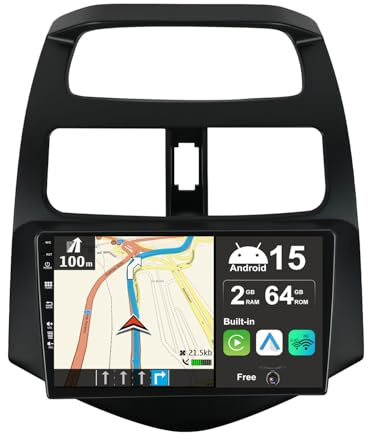 BXLIYER Android 15 Car Stereo For Chevrolet Spark M300 2009-2016 Sat Nav Navigation - Wireless Carplay + Android Auto - 2G+64G - Rear Camera - 9 Inch 2 Din -Steering Wheel WiFi Fast-boot Split-Screen