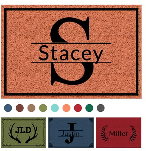 Personalised Door Mat Custom Doormat Customised Monogram Welcome Door Mat for Outside Entrance Front Door Housewarming Gift Non-Slip Bottom (Name)