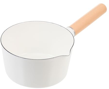VALICLUD Pentolino Latte Smaltato Bianco con Piatto per Riscaldamento Uniforme Manico Ergonomico Anti-scottatura Compatibile Cottura Induzione Facile da Pulire e Conservare