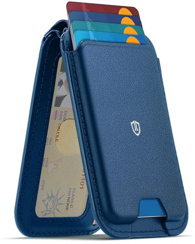 SHIELDON Echtleder Wallet Stand für MagSafe Kartenhalter, Königsblau | Verstellbarer Ständer, Kartenfächer, RFID-Blocker, ID-Fenster, Geldbörse für iPhone 17 Pro/Max/Air/17e/16/15/14/13/12 Serie