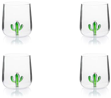 Excelsa Inside Lot de 4 verres en verre borosilicaté, décorés à la main avec des sujets intérieurs au verre, transparent, 450 ml (Cactus)