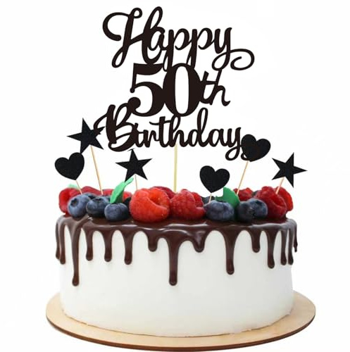 Joyeah Happy 50th Birthday Glitter Cake Topper Cheers to 50 Years Old 50 Fabulous for Celebrating 50th Birthday Anniversary Party Cake Decorations Supplies Black
