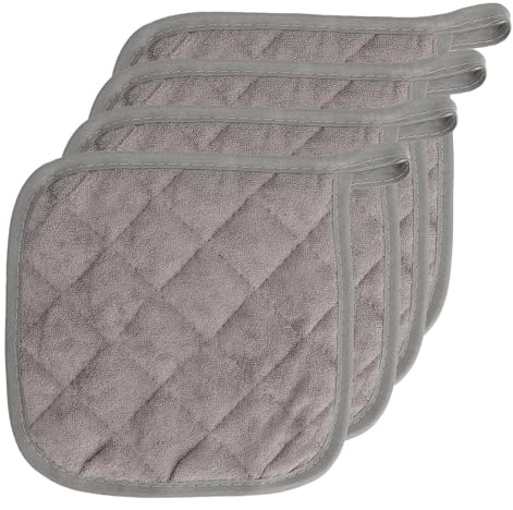 JYYWTSI Topflappen Set 4 Stück – Stoff Untersetzer hitzebeständig aus Baumwolle, quadratisch 18 x 18 cm, graue Topflappen für Küche, Tisch und Arbeitsplatte