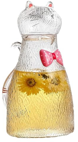Glass Tea Pitcher - Cute Cat Clear Large Capacity 1800ml | Iced Tea Pitcher for Fridge Countertop Living Room Kitchen Office Party Beverage Coffee Milk Juice