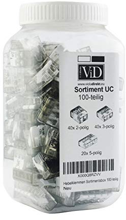 ViD - morsetti di collegamento assortimento di 100 pezzi misti a leva tipo UC - 02, 03, 05 in Sk di DV scatola di plastica