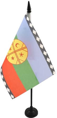 AZ FLAG Drapeau de Table Mapuches du Chili 21x14 cm Socle Plastique | Usage intérieur Drapeau de bureau amérindien Mapudungun Pueblo mapuche finition cousue et bords renforcés polyester 100D