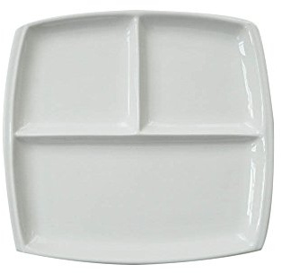 FLYING BALLOON Elegant Quadrate Shaped Ceramic Divided Plate Dinner Plates Luncheon Plates Salad Plates Dishes for Kitchen, White/ Dark Blue (1, White)