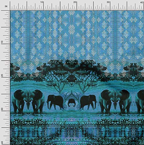 Soimoi Blau Baumwoll-Voile Stoff Elefant Platte Stoff drucken Meter 56 Zoll breit