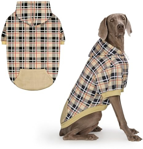 EXPAWLORER Britischer Stil Tartan Hundepullover - Warmer Hundepulli mit Leinenloch, Fleece Futter Hundekleidung für Winter, Hundemantel für Welpen Kleine Mittel Groß Hunde - auch für Katzen, Beige XL