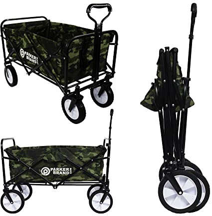 Foldable Garden & Camping Trolley – Heavy-Duty Utility Cart with 75kg Capacity, Cup Holders – Camouflage