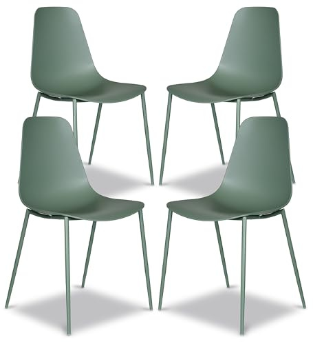 Poly & BARK Isla Modern Kitchen Chairs Set of 4 - Plastic Dining Chair with Metal Legs - Quick Assembly Simple Cafe Chairs Plastic for Indoor or Outdoor - Pistachio Green