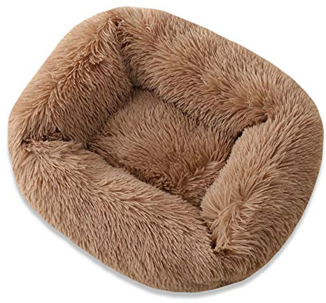 RayMinsin Hunde- und Katzenbett, Plüsch, quadratisch, Haustierhütte für große, mittelgroße und kleine Hunde, Herbst und Winter, Schlafhütte, Hundehütte, Katzenhütte, Haustierbedarf (Dunkelbraun, M)