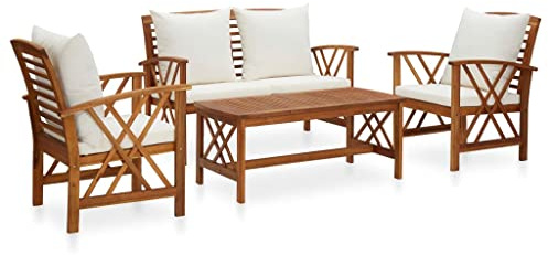 vidaXL Madera Maciza de Acacia Muebles de Jardín 4 Piezas con Cojines Mobiliario Exterior Cocina Terraza Mesa Silla Asiento Suave con Respaldo