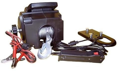 Bass Polska Verricello elettrico 12 V 1,5 T/2500 lbs – Argano motore portatile con corda in acciaio, gancio e manovella – per barche, quad, auto, fuoristrada e carro attrezzi