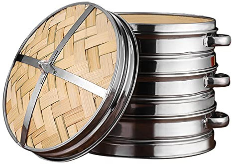Bamboo Steamer Basket 3 Tier Bamboo Individually Box Chinese Organic Wooden Steamer with Lid for Dumpling Dim Sum Cooking,30cm