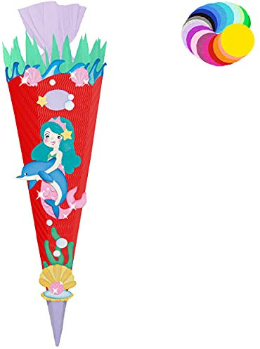 alles-meine.de GmbH Bastelset - Schultüte Farbe & Größe wählbar 70/85 / 100 cm - Meerjungfrau & Fische - Farbe frei wählbar - Bastelschultüte - Zuckertüte zum selber Bastel..