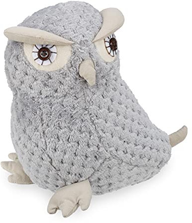 Relaxdays Türstopper Eule, Schwerer Türdämpfer, aus Stoff, Sandfüllung, Deko, Türsack Boden, HxBxT 22 x 21 x 17 cm, grau