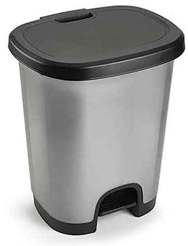 CABLEPELADO Cubo basura plastico apertura pedal 27 Litros - Cubo Reciclar - Cubo con pedal 27L- PP5 - plástico resistente (Gris oscuro)