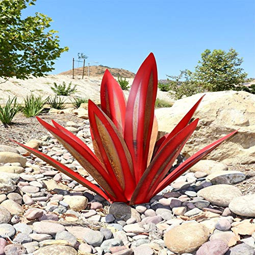 Raopuzi Sculpture Rustique de Tequila Bleue, 65CM Art décoration Statue Déco à la Maison,Figurines de Jardin,Ornements de Pelouse,Piquets de Jardin,Plantes d'agave en Métal pour Cour Extérieure (F)