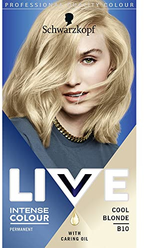 Schwarzkopf LIVE Intensive Farbe, bis zu 50% Grauabdeckung, Permanent Blonde Haarfarbe, Mit pflegenden Ölen und Keratin, Aufhellung der Haare bis zu 2 Stufen - Cool Blonde B10