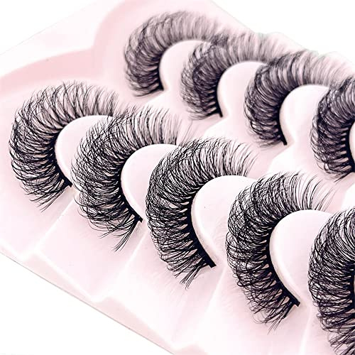 OCHILIMA Wimpern Russian Strip Lashes Natural Look Eye Lashes False Lashes Wispy D Curly Fluffy 3D Effect Cat Eye Soft Fake Eyelashes Pack 7 Pairs