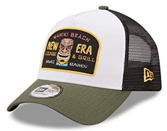 New Era Waikiki Beach Location Icon White Olive A-Frame Adjustable Trucker Cap - One-Size