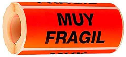 Tradineur - Rollo de 200 etiquetas adhesivas Muy frágil, diseño llamativo de advertencia, embalaje de paquetes, envíos de mercancía, 100 x 40 mm