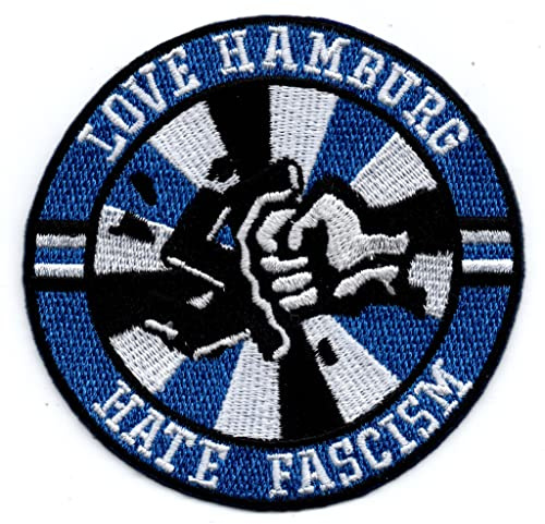 Bienpatch - Hamburg Abzeichen - Quadratischer Embroidered Patch, 1 Stück, 8 x 8cm, Stickbild mit Textilkleber, 80% Polyester, 18% Nylon, 2% Rayon, Stadtwappen, Emblem, Aufbügeln, Kind