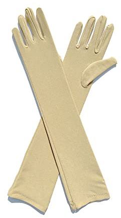 PTNKUIIY Damen Lange Handschuhe, Abendhandschuhe Milchseide Handschuhe Opernhandschuhe Tanzhandschuhe 1920er Stil Elastisch Ellenbogen Handschuhe für Frauen Fasching, Karneval, Tanzen,Beige