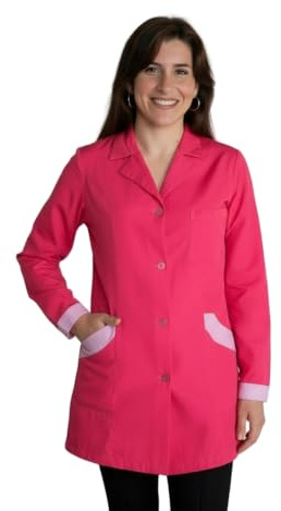 Bata de Trabajo Mujer,Delgado,Maestra de Guardería,Esteticista,Nails,Cajera,Supermercado, Banconista, fucsia, XXL