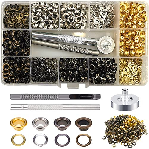 680 Sets Ösen Werkzeug Kit, 5mm 4 Farben Ösen Set aus Messing, Ösen Set Metallösen mit Fixierwerkzeug für Segeltuch, Planen, Leder, Zelte, Markisen, DIY Handwerk Stoff