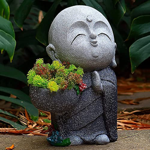UZOURI Zen-Buddha-Statue, Pflanzgefäß, Gartenskulptur, Gesicht, Blumentopf, Zen-Figur, Blumentopfhalter, für Innen- und Außendekoration(Color:C)