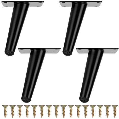 BELLE VOUS (4 Pack Black Metal Slanted Furniture Legs - 10cm/4 Inches - Non-Slip Tapered Replacement Feet for Cabinet, Sofa, Table/Desk, Chair & Bed