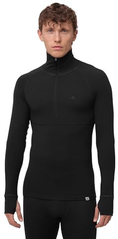 DANISH ENDURANCE Merino Shirt Herren, Reißverschluss & Rollkragen, Half Zip Pullover Herren, Schwarz Half Zip, L