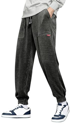 Duohropke Freizeithose Herren Japanische Retro Cordhose Mode Elastische Taille Lose Gerade Herren Baggy Homme Jogginghose