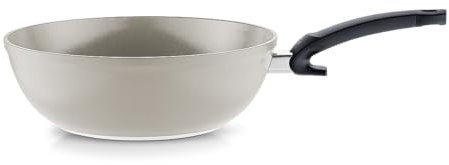 Fissler Ceratal Comfort 12 Inch Ceramic Non-Stick Wok, 5.5 Quart, Warm Grey, Made without added PFAS/PTFE, All Stovetops Including Induction, Made in Germany