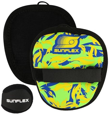 Sunflex® Neopren Mini Sure Catch Set Flames Firegreen mit Zwei Schlägern und einem Ball in schwarz | Klettballspiel weich und leicht | extrem robust und langlebig