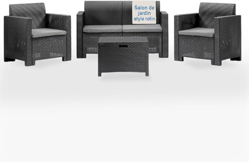 Tomaino - Salotto Da Giardino Esterno Stile Rattan - Set Salotto Da Esterno in Polipropilene Impermeabile e Idrorepellente - Salottino Giardino Nero