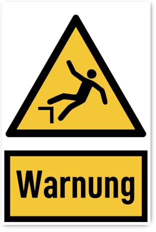 Aufkleber: 300x200 mm, 1 Stück - Signalwort Warnung vor Absturzgefahr - Warnzeichen mit Text (deutsch) (gelb/schwarz) - hochkant - W008 - DIN EN ISO 7010 / ASR A1.3